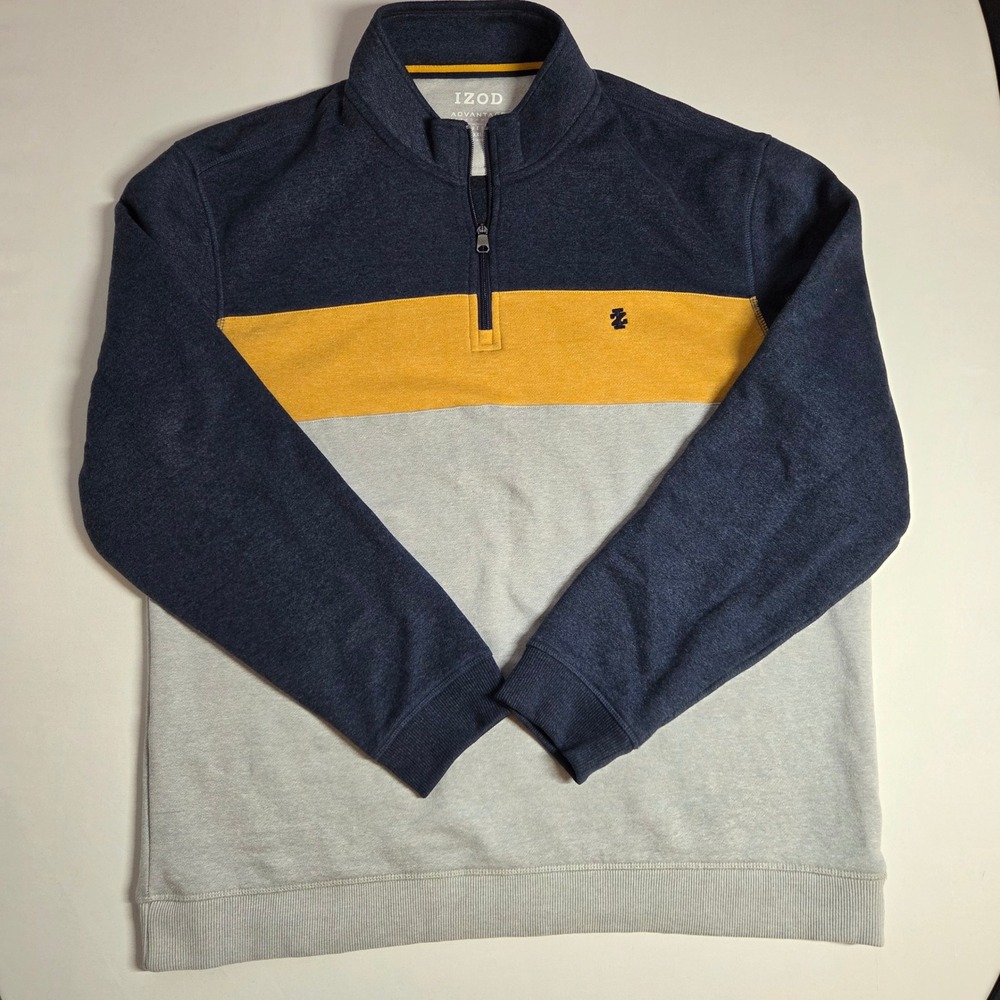 IZOD Advantage Performance Mens XXL Color Block 1/4 Zip Fleece Pullover Navy